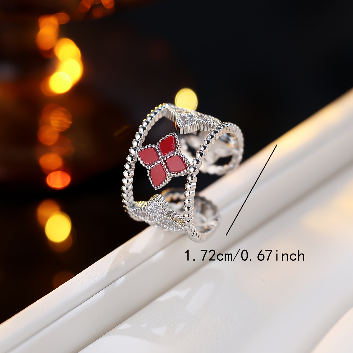 Women's Retro Four-Leaf Clover Open Ring, Unique Design